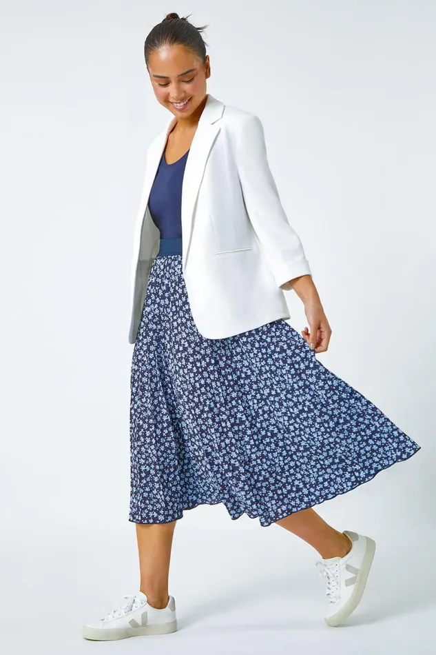 Women Petite Ditsy Floral A Line Pleated Midi Skirt Roman Skirts
