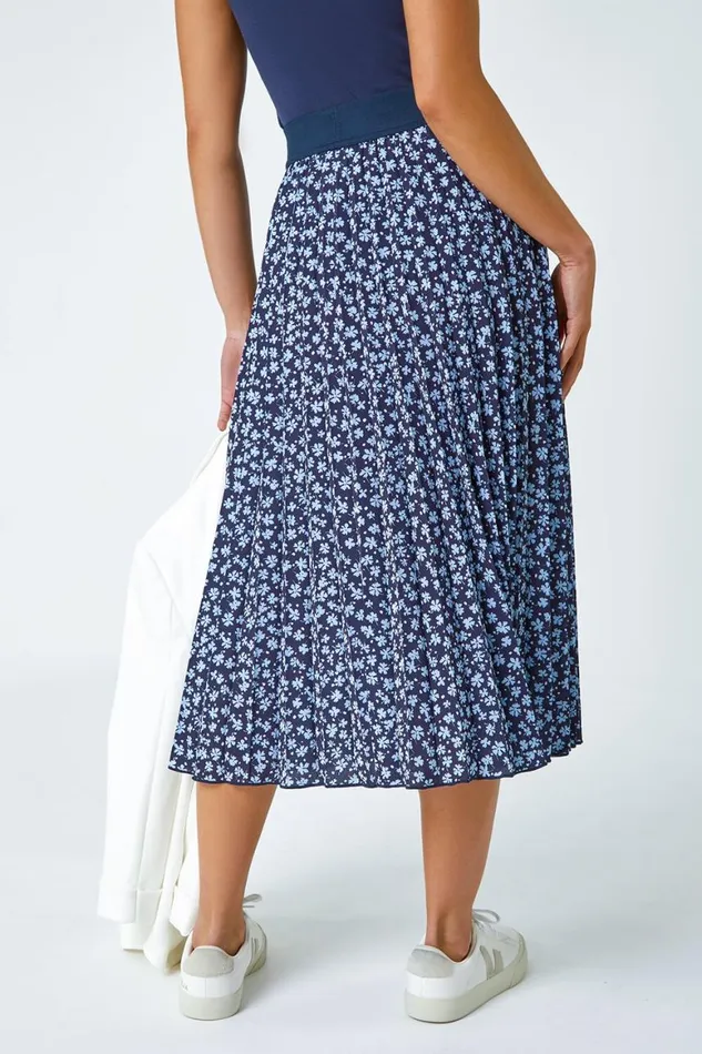 Women Petite Ditsy Floral A Line Pleated Midi Skirt Roman Skirts