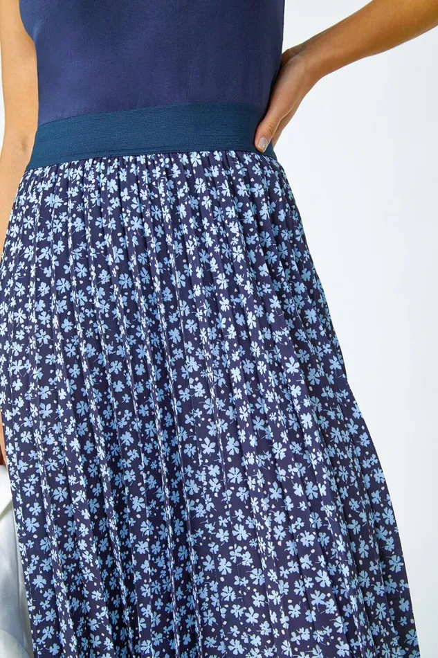 Women Petite Ditsy Floral A Line Pleated Midi Skirt Roman Skirts