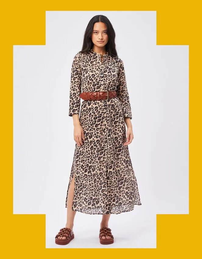 Women Petite Mendigote Leopard Print Dress Camel Monsoon Dresses