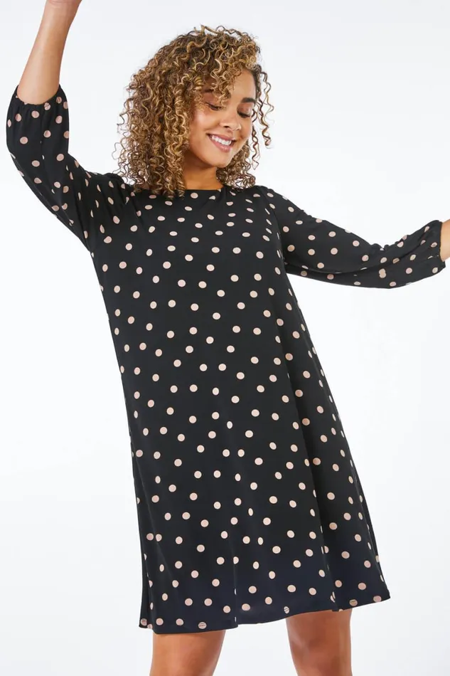 Women Petite Spot Print Tunic Dress Roman Dresses