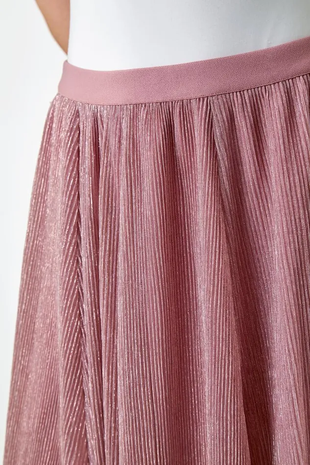 Women Pink ALine Shimmer Stretch Midi Skirt Roman Occasionwear