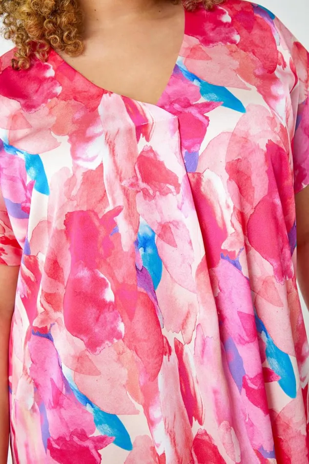 Women Pink Curve Abstract Relaxed Midi Dress Roman Dresses