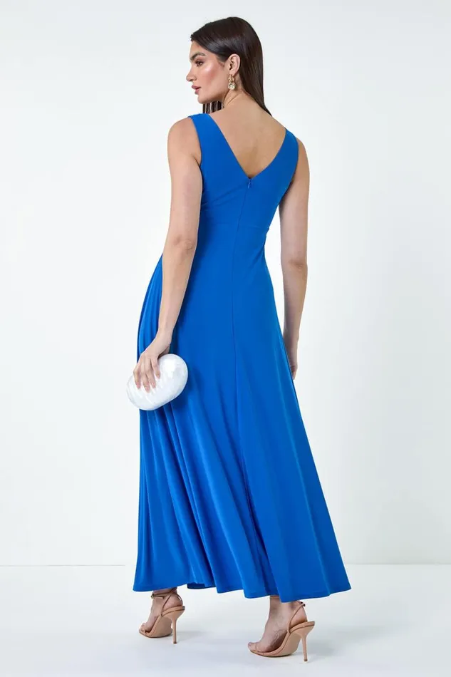 Women Plain Knot Front Maxi Dress Roman Dresses