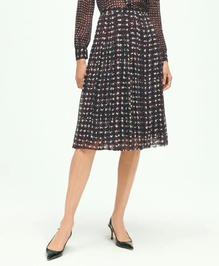 Women Pleated Chiffon Plaid Skirt Navy Multi Brooks Brothers Pants and Skirts