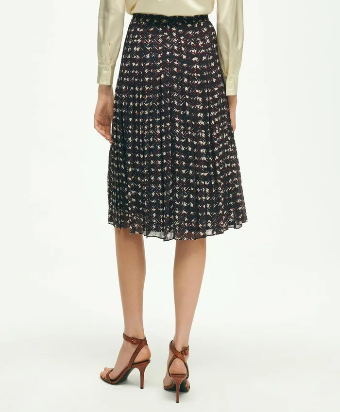 Women Pleated Chiffon Plaid Skirt Navy Multi Brooks Brothers Pants and Skirts