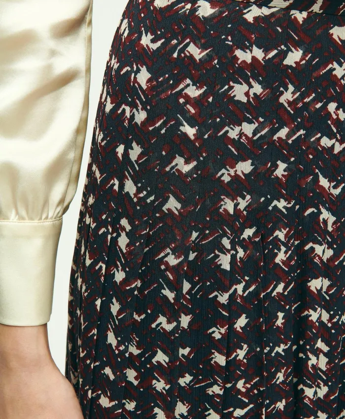 Women Pleated Chiffon Plaid Skirt Navy Multi Brooks Brothers Pants and Skirts