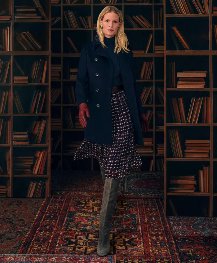 Women Pleated Chiffon Plaid Skirt Navy Multi Brooks Brothers Pants and Skirts