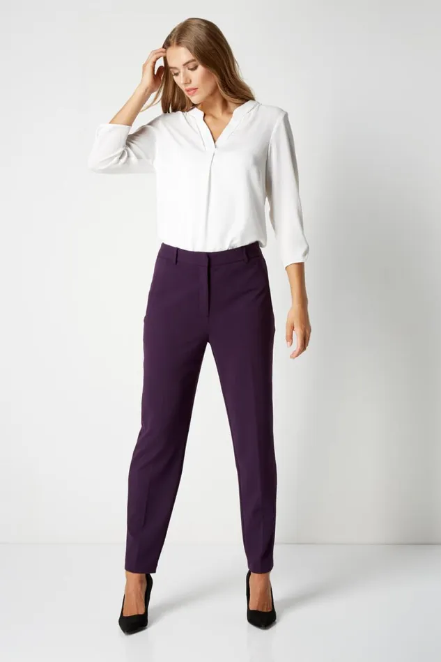 Women Plum Short Straight Leg Stretch Trouser Roman Trousers