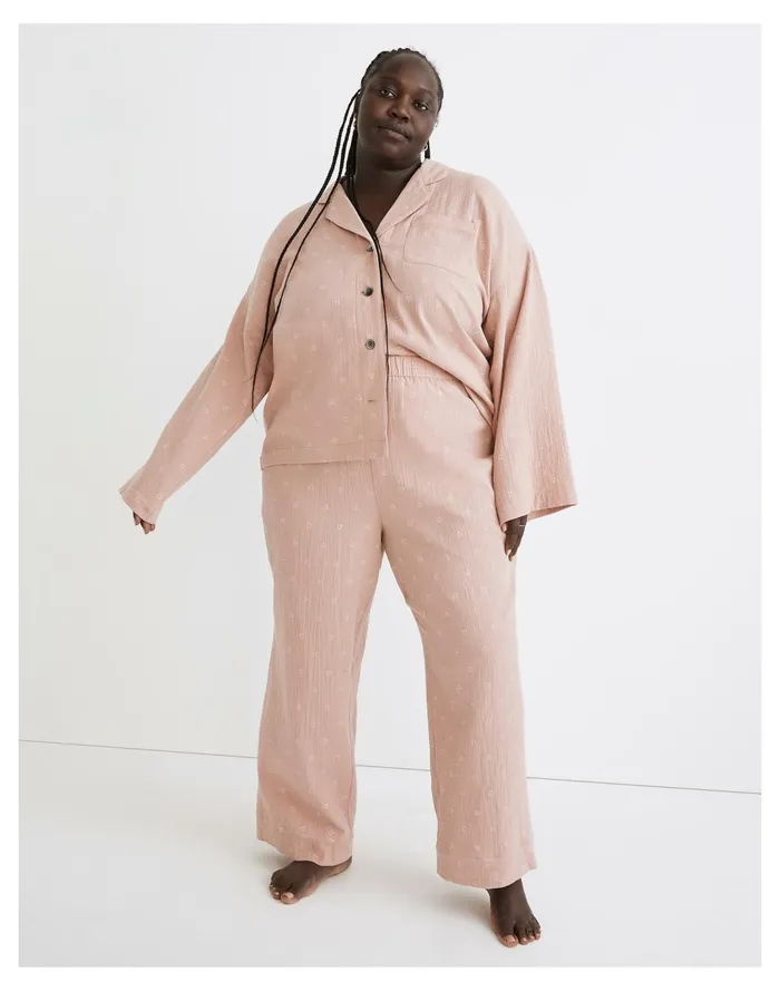 Women Plus Lightestspun Oversized Long Pajama Set In Open Hearts Dusty Blush Madewell Pajamas