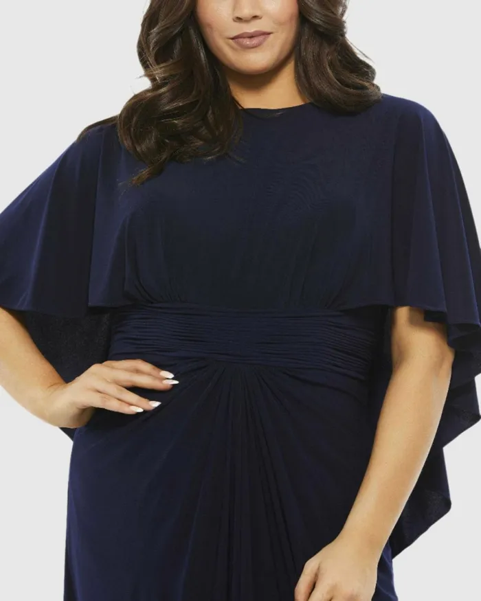 Women Plus Size Dresses Mac Duggal Jersey Cape Sleeve A Line Gown Plus Navy Women Plus Size Dresses Mac Duggal Jersey Cape Sleeve A Line Gown Plus Navy