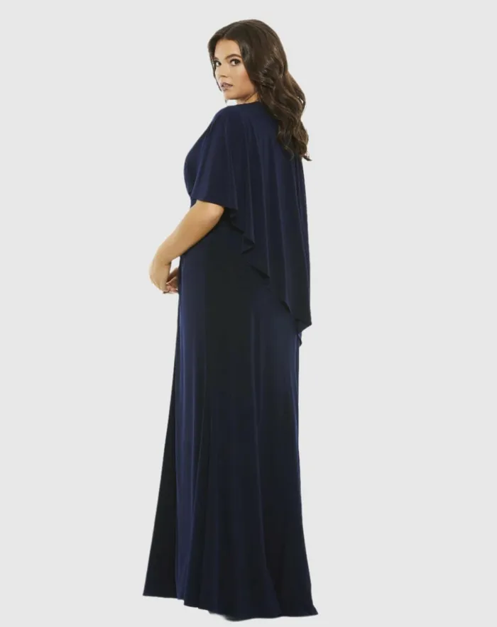 Women Plus Size Dresses Mac Duggal Jersey Cape Sleeve A Line Gown Plus Navy Women Plus Size Dresses Mac Duggal Jersey Cape Sleeve A Line Gown Plus Navy