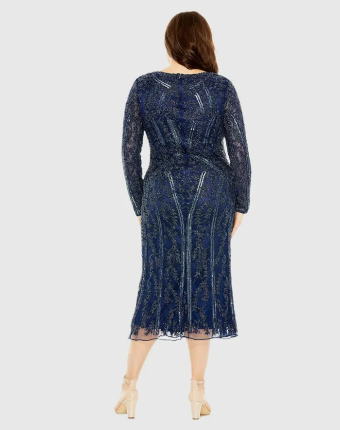 Women Plus Size Dresses Mac Duggal Long Sleeve Embellished Dress Midnight