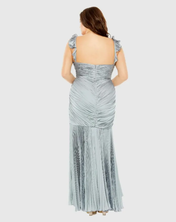 Women Plus Size Dresses Mac Duggal Ruched Ruffle Sleeve High Low Dress Grey Women Plus Size Dresses Mac Duggal Ruched Ruffle Sleeve High Low Dress Grey