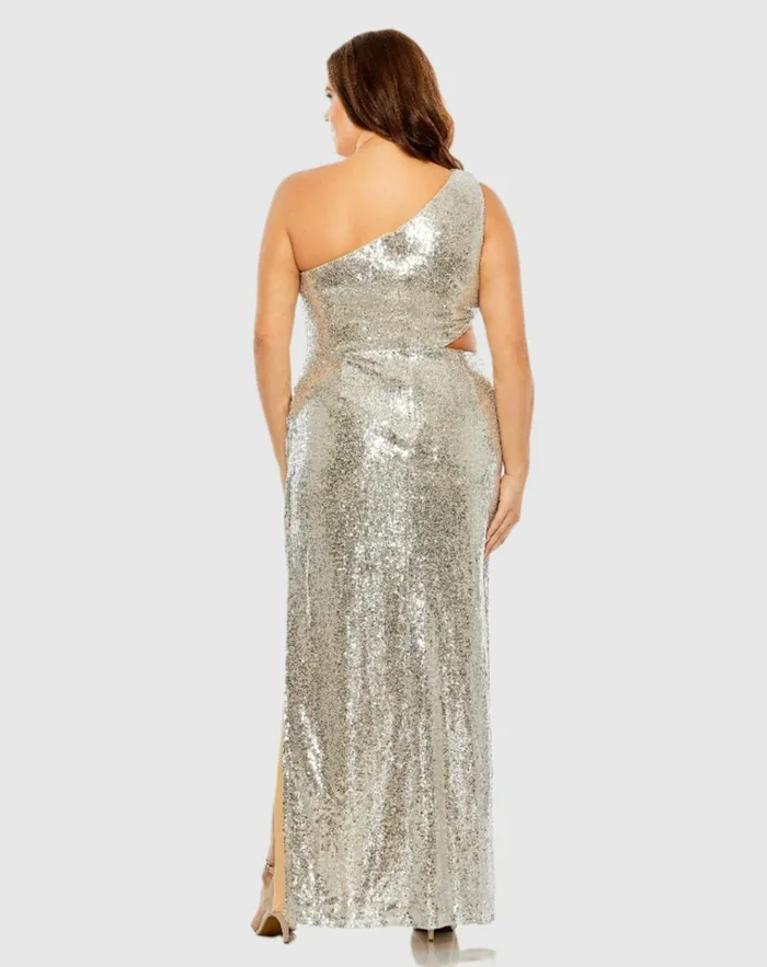 Women Plus Size Dresses Mac Duggal Sequin One Shoulder Side Cutout Gown Black Women Plus Size Dresses Mac Duggal Sequin One Shoulder Side Cutout Gown Black