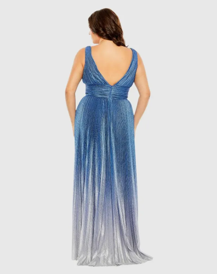 Women Plus Size Dresses Mac Duggal VNeck Ombre Pleated Gown Sapphire Ombre Women Plus Size Dresses Mac Duggal VNeck Ombre Pleated Gown Sapphire Ombre