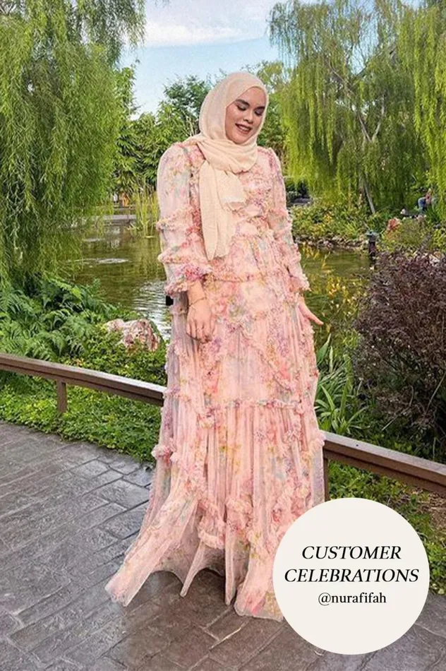 Women Printed Dresses Needle and Thread Floral Diamond Ruffle Gown Multi
