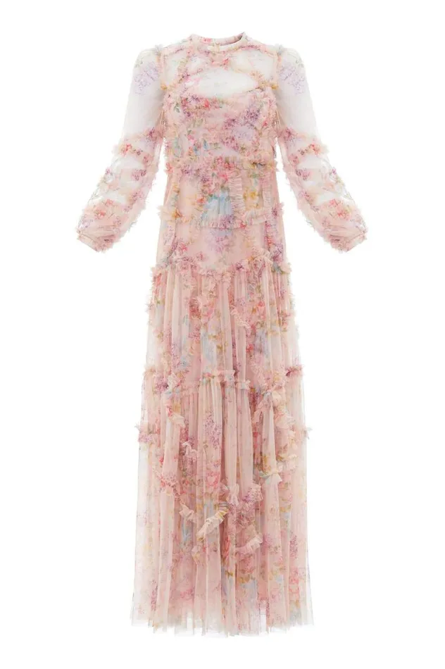 Women Printed Dresses Needle and Thread Floral Diamond Ruffle Gown Multi