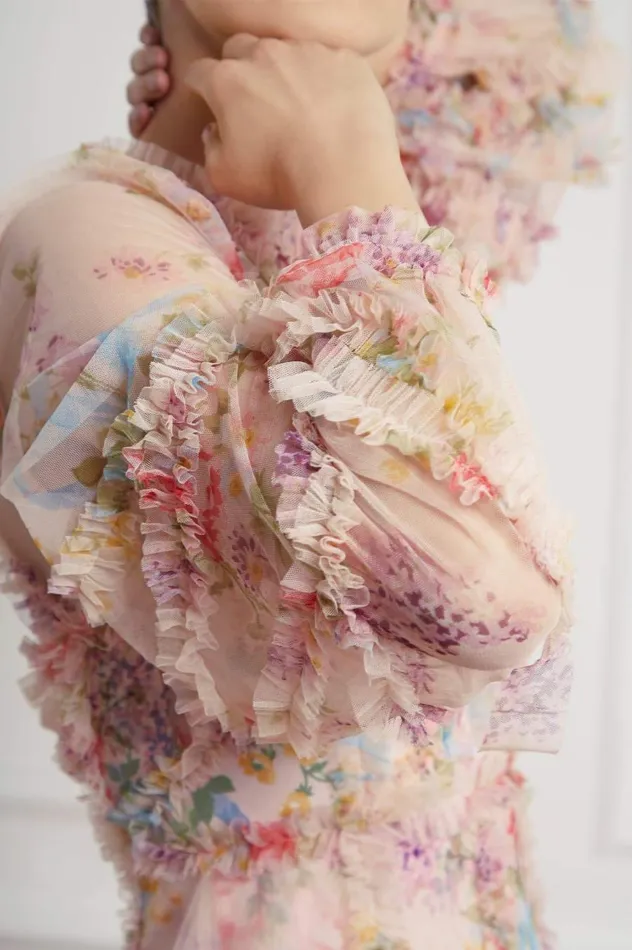 Women Printed Dresses Needle and Thread Floral Diamond Ruffle Gown Multi