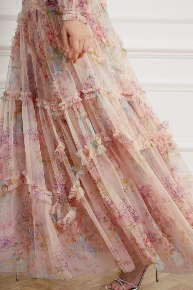 Women Printed Dresses Needle and Thread Floral Diamond Ruffle Gown Multi