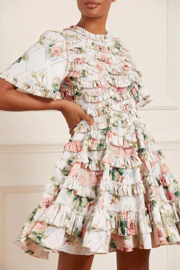 Women Printed Dresses Needle and Thread Harlequin Rose Crepe Mini Dress Multi