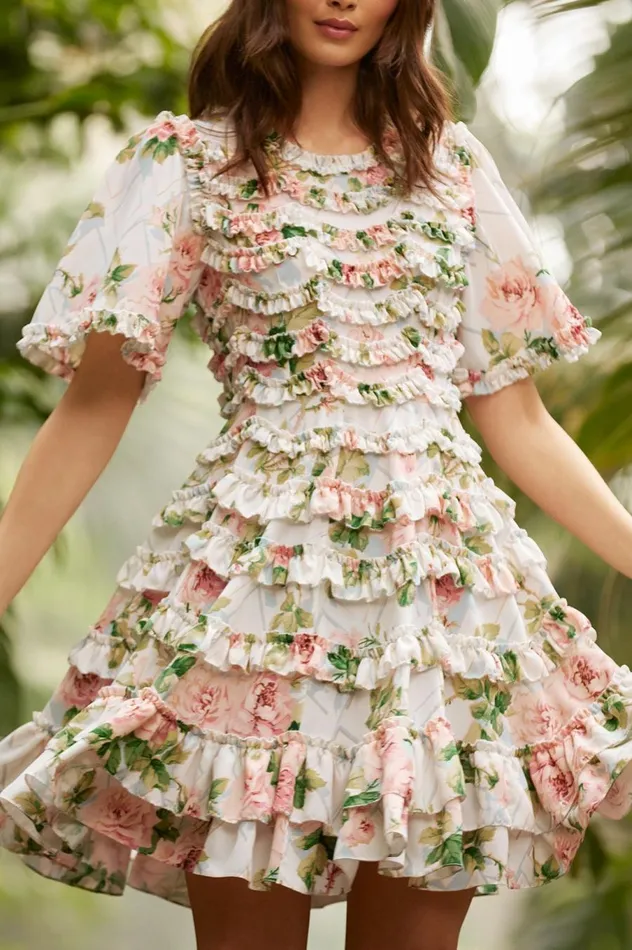 Women Printed Dresses Needle and Thread Harlequin Rose Crepe Mini Dress Multi Women Printed Dresses Needle and Thread Harlequin Rose Crepe Mini Dress Multi