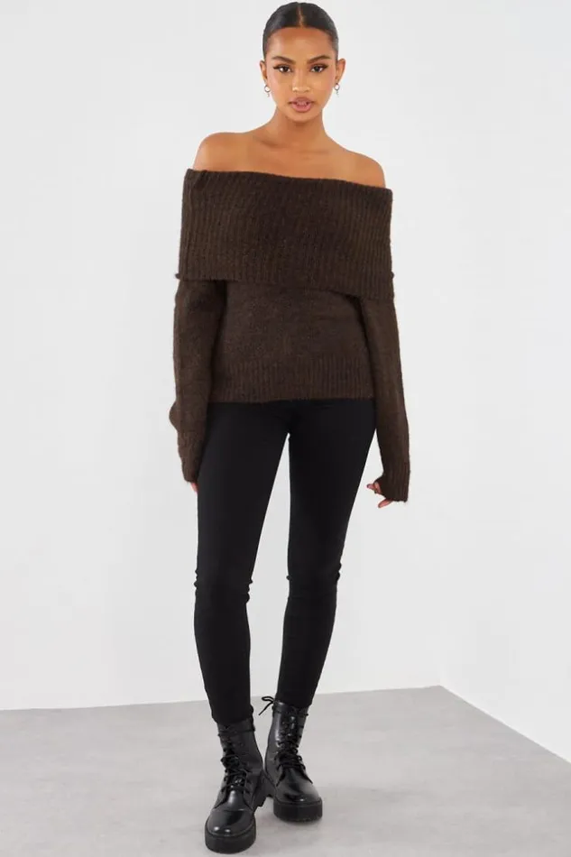 Women Pull Col Bateau En Laine Marron Brown Brentiny Paris Sweaters and Sweatshirts Women Pull Col Bateau En Laine Marron Brown Brentiny Paris Sweaters and Sweatshirts