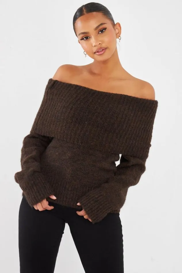 Women Pull Col Bateau En Laine Marron Brown Brentiny Paris Sweaters and Sweatshirts Women Pull Col Bateau En Laine Marron Brown Brentiny Paris Sweaters and Sweatshirts