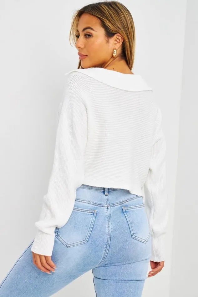 Women Pull Court En Mailles Blanc Col Rabat White Brentiny Paris Sweaters and Sweatshirts Women Pull Court En Mailles Blanc Col Rabat White Brentiny Paris Sweaters and Sweatshirts