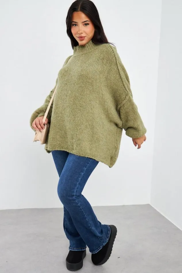 Women Pull Kaki Textur Col Montant Khaki Brentiny Paris Sweaters and Sweatshirts Women Pull Kaki Textur Col Montant Khaki Brentiny Paris Sweaters and Sweatshirts