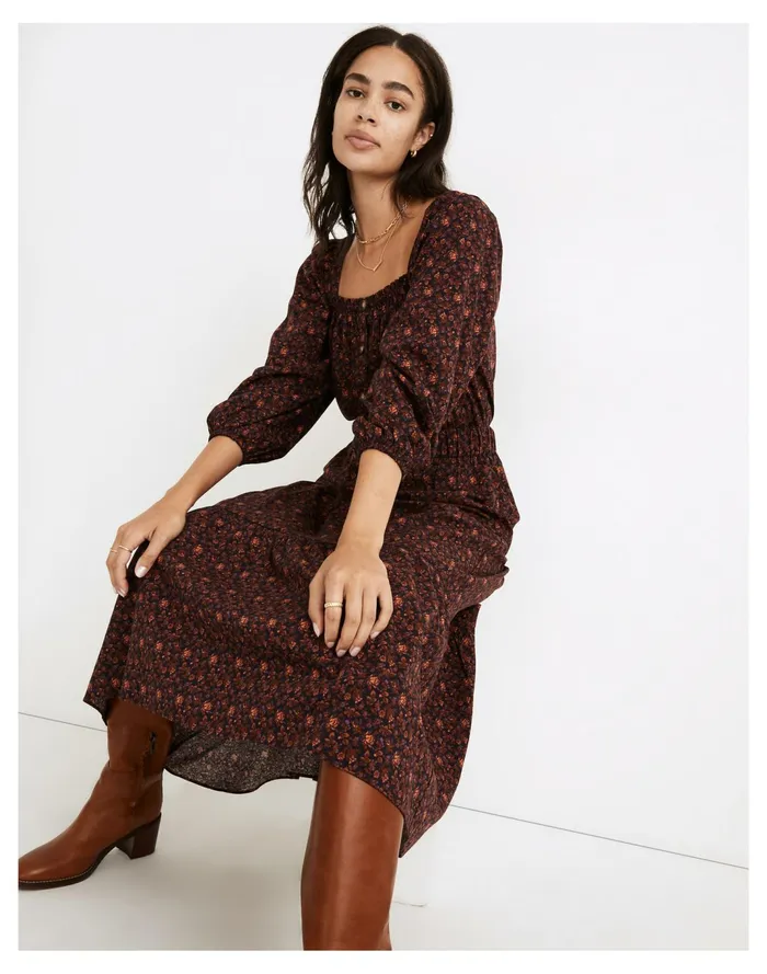 Women Pull On Tiered Maxi Skirt In Orchard Floral Warm Violet Madewell Skirts
