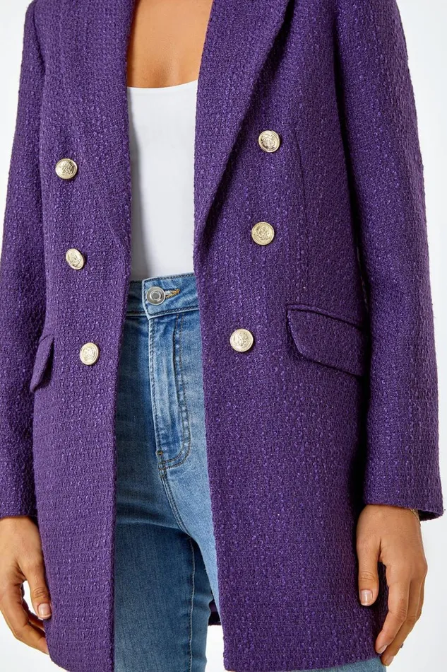 Women Purple Tailored Longline Boucle Jacket Roman Jackets