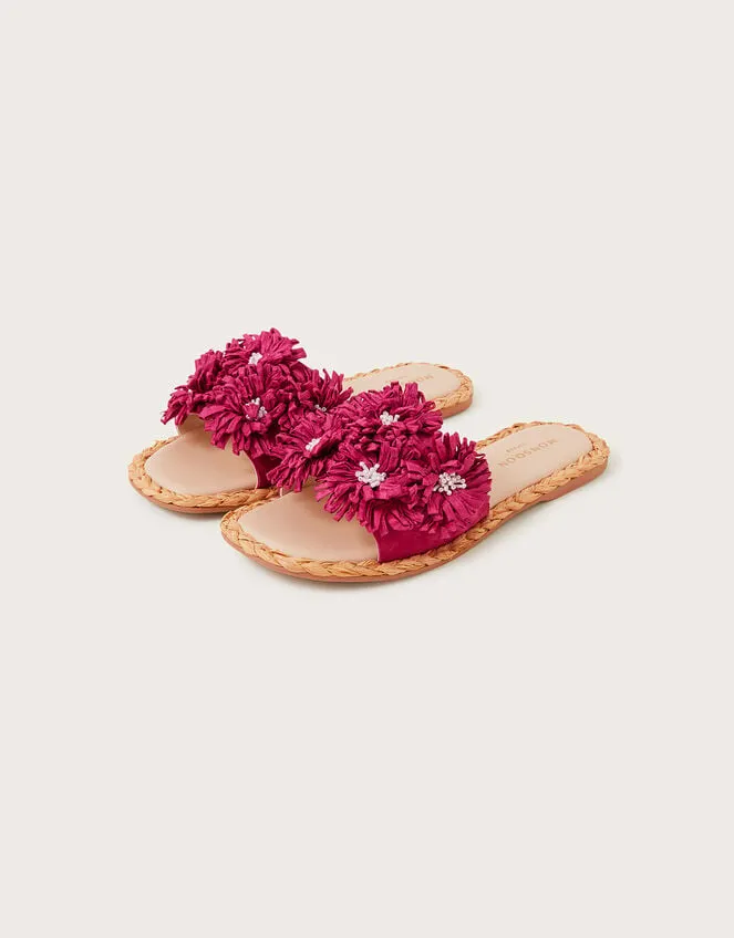 Women Raffia Floral Suede Sliders Pink Monsoon Sandals