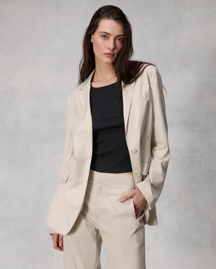 Women Rag and Bone Blazers and Vests Odessa Cotton Poplin Blazer Beige