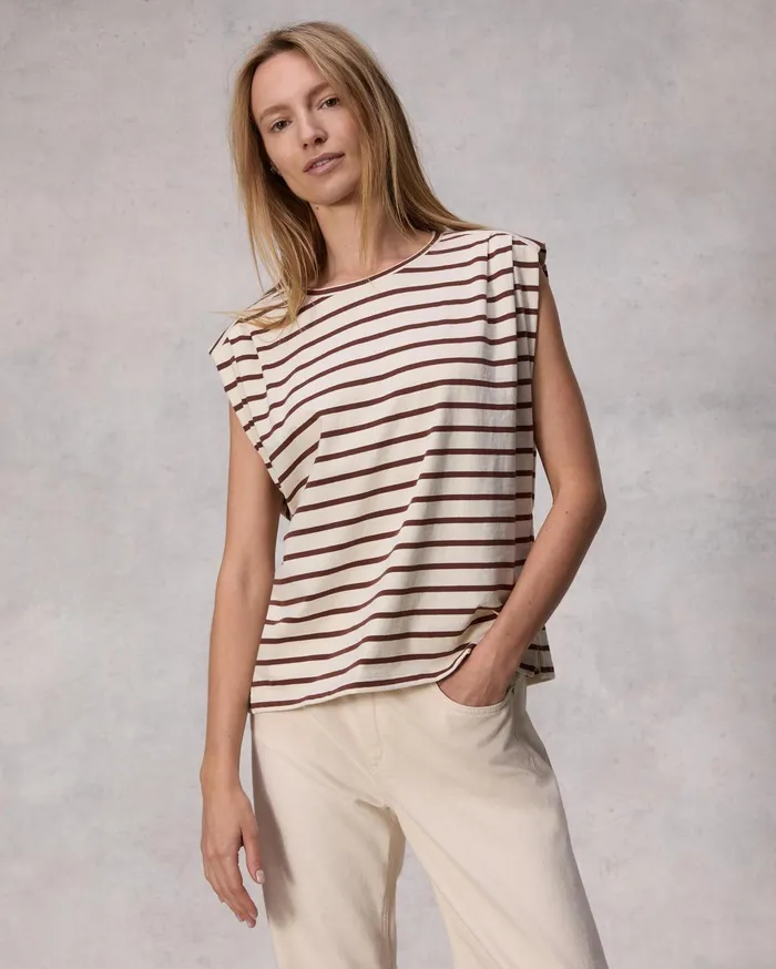 Women Rag and Bone TShirts Mica Striped Tank Brown Stripe