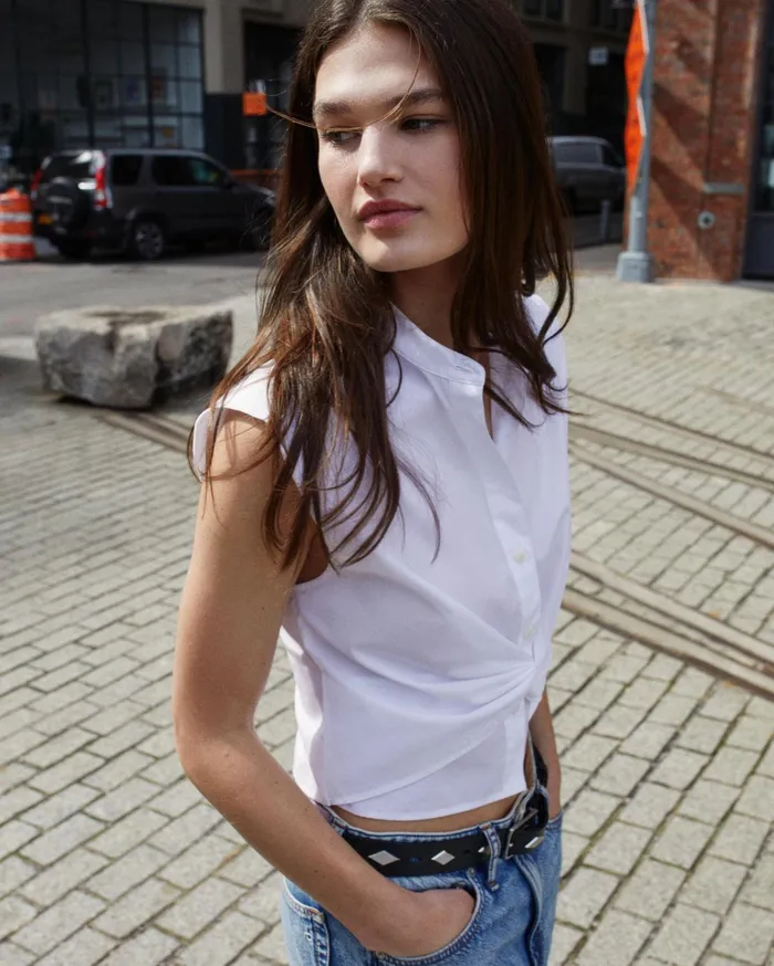 Women Rag and Bone Tops Louisa Cotton Poplin Sleeveless Shirt White