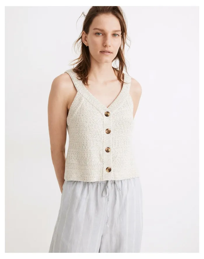 Women Rainbow Marled Wakefield Button Front Sweater Tank Marled Beach Madewell Sweaters