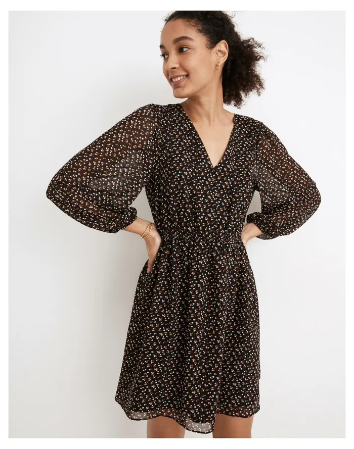 Women Resourced Georgette Button Front Mini Dress In Adorable Ditsy True Black Madewell Dresses