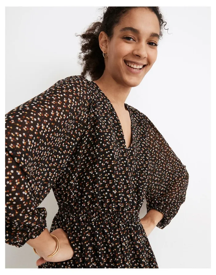 Women Resourced Georgette Button Front Mini Dress In Adorable Ditsy True Black Madewell Dresses Women Resourced Georgette Button Front Mini Dress In Adorable Ditsy True Black Madewell Dresses