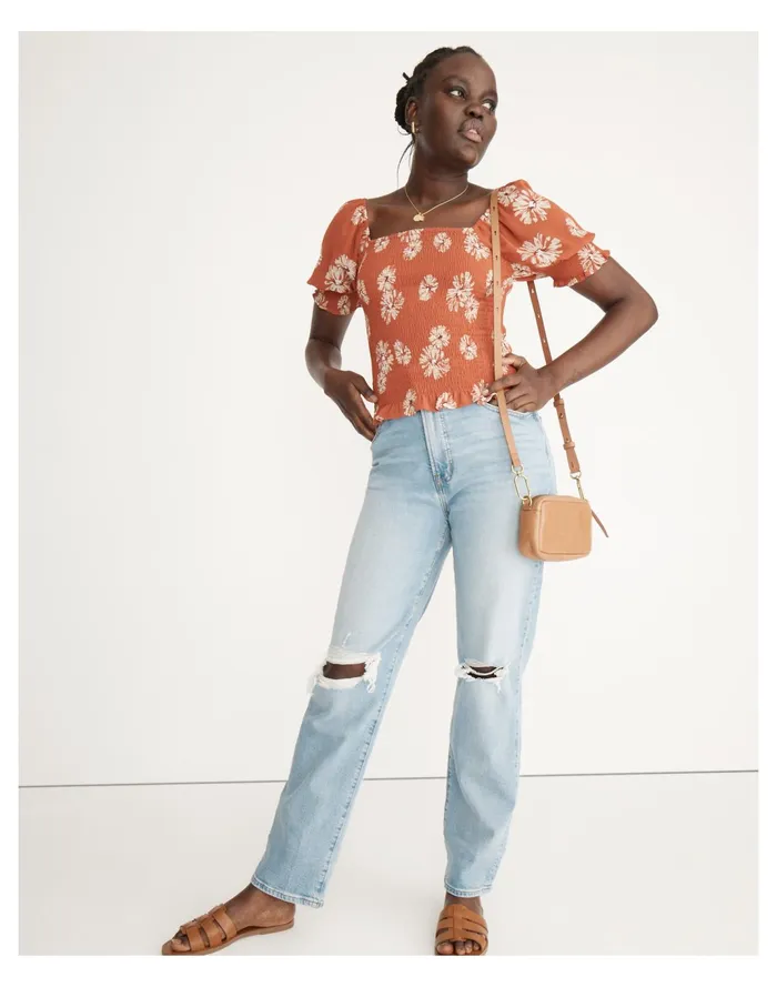 Women Resourced Georgette Lucie Puff Sleeve Smocked Bodice Top In Moody Blooms Rusty Torch Madewell Tops and Shirts