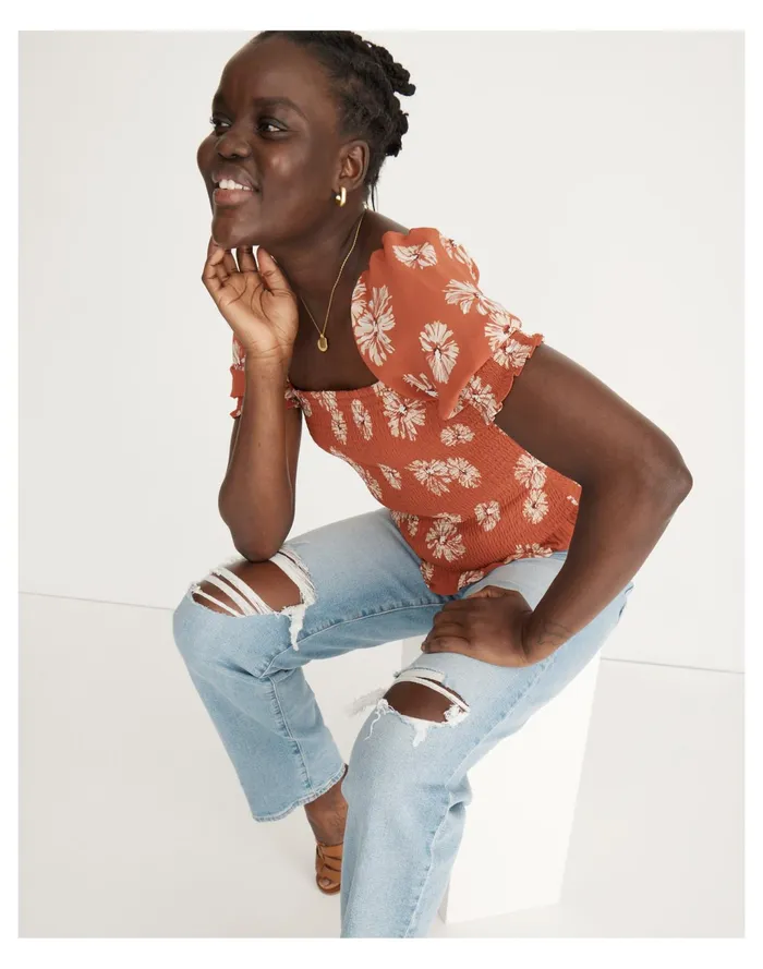 Women Resourced Georgette Lucie Puff Sleeve Smocked Bodice Top In Moody Blooms Rusty Torch Madewell Tops and Shirts Women Resourced Georgette Lucie Puff Sleeve Smocked Bodice Top In Moody Blooms Rusty Torch Madewell Tops and Shirts