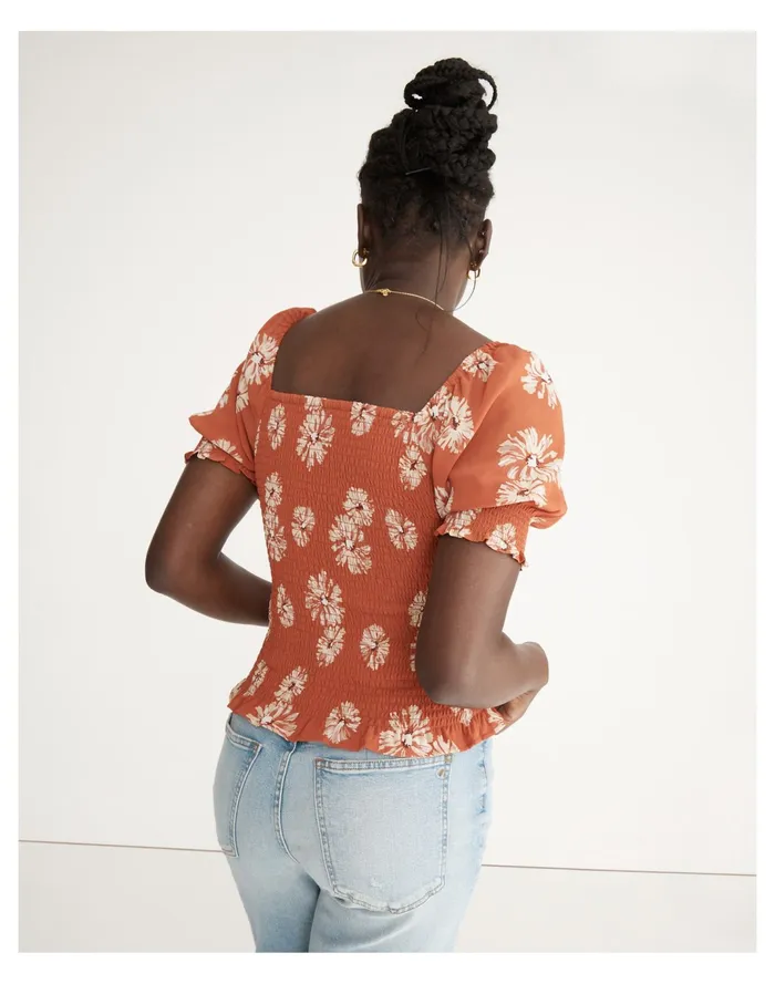 Women Resourced Georgette Lucie Puff Sleeve Smocked Bodice Top In Moody Blooms Rusty Torch Madewell Tops and Shirts Women Resourced Georgette Lucie Puff Sleeve Smocked Bodice Top In Moody Blooms Rusty Torch Madewell Tops and Shirts