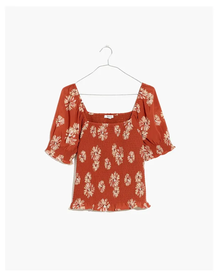 Women Resourced Georgette Lucie Puff Sleeve Smocked Bodice Top In Moody Blooms Rusty Torch Madewell Tops and Shirts Women Resourced Georgette Lucie Puff Sleeve Smocked Bodice Top In Moody Blooms Rusty Torch Madewell Tops and Shirts