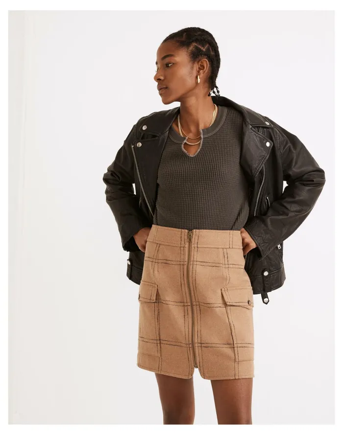 Women Resourced Zip Front Mini Skirt In Windowpane Camel Madewell Skirts