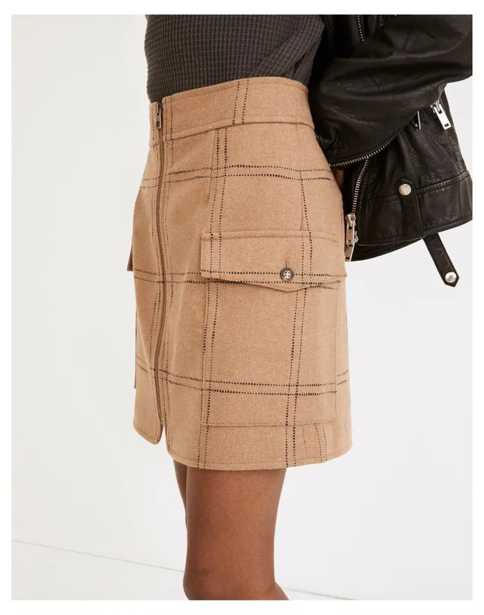 Women Resourced Zip Front Mini Skirt In Windowpane Camel Madewell Skirts Women Resourced Zip Front Mini Skirt In Windowpane Camel Madewell Skirts