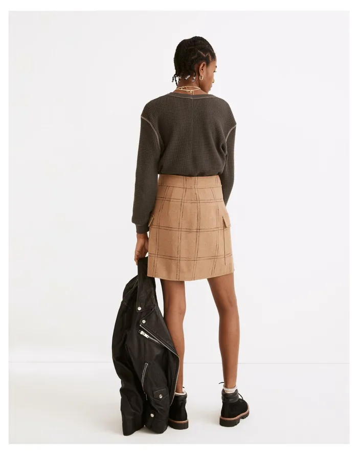 Women Resourced Zip Front Mini Skirt In Windowpane Camel Madewell Skirts Women Resourced Zip Front Mini Skirt In Windowpane Camel Madewell Skirts