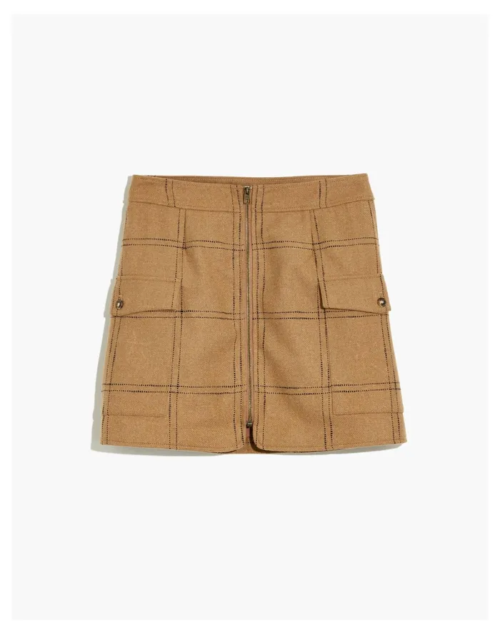 Women Resourced Zip Front Mini Skirt In Windowpane Camel Madewell Skirts Women Resourced Zip Front Mini Skirt In Windowpane Camel Madewell Skirts
