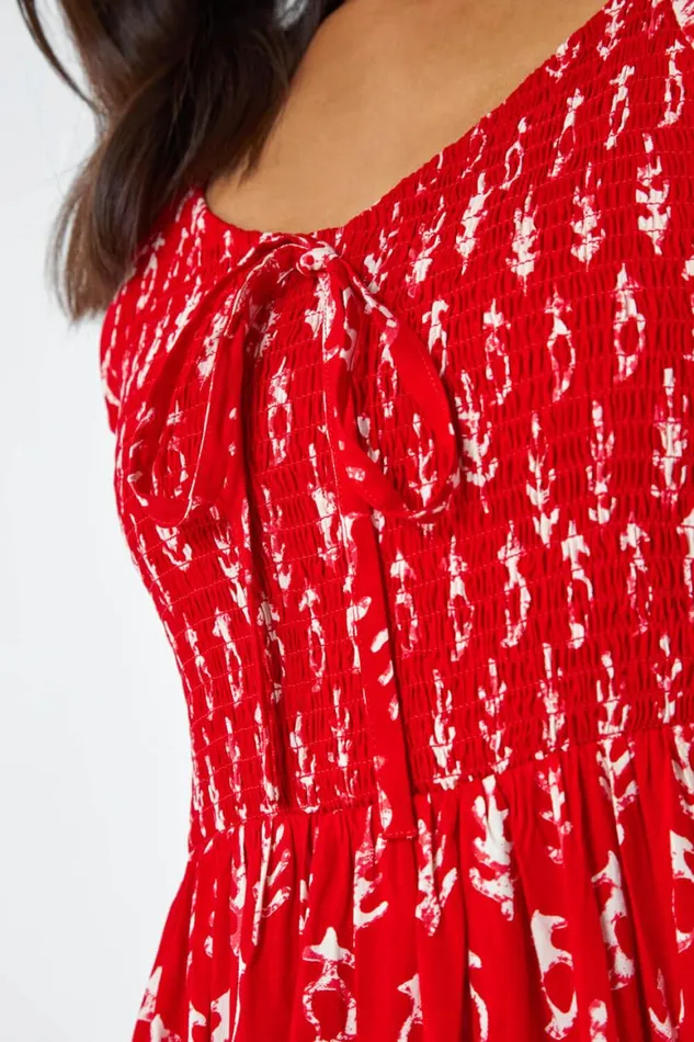 Women Red Boho Print Tiered Maxi Dress Roman Dresses
