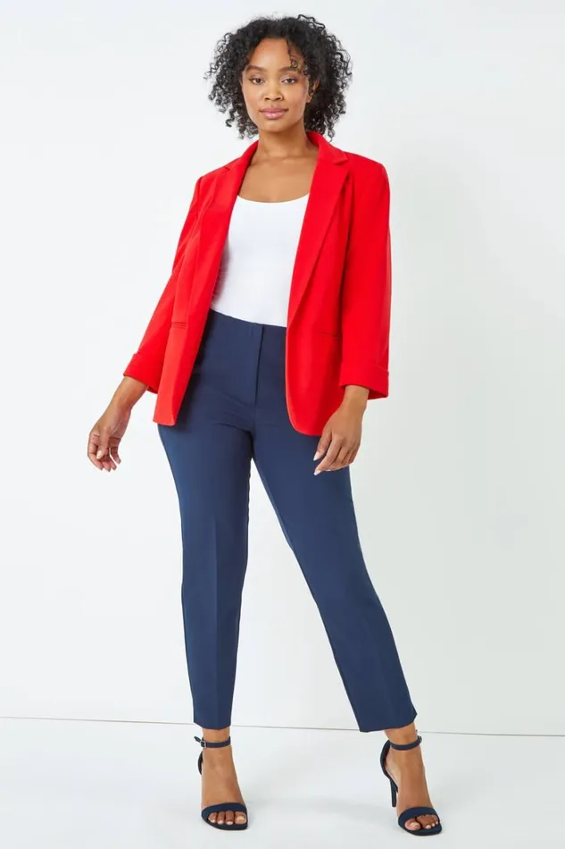 Women Red Petite 34 Sleeve Classic Stretch Blazer Roman Jackets