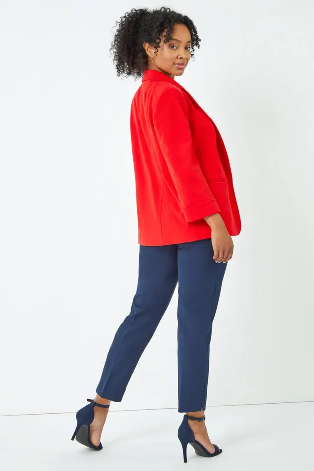 Women Red Petite 34 Sleeve Classic Stretch Blazer Roman Jackets